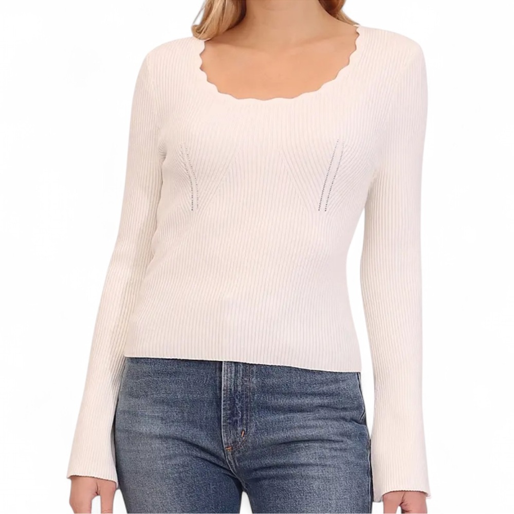 Bagatelle Scallop Neck Flared Sleeve Sweater NWT